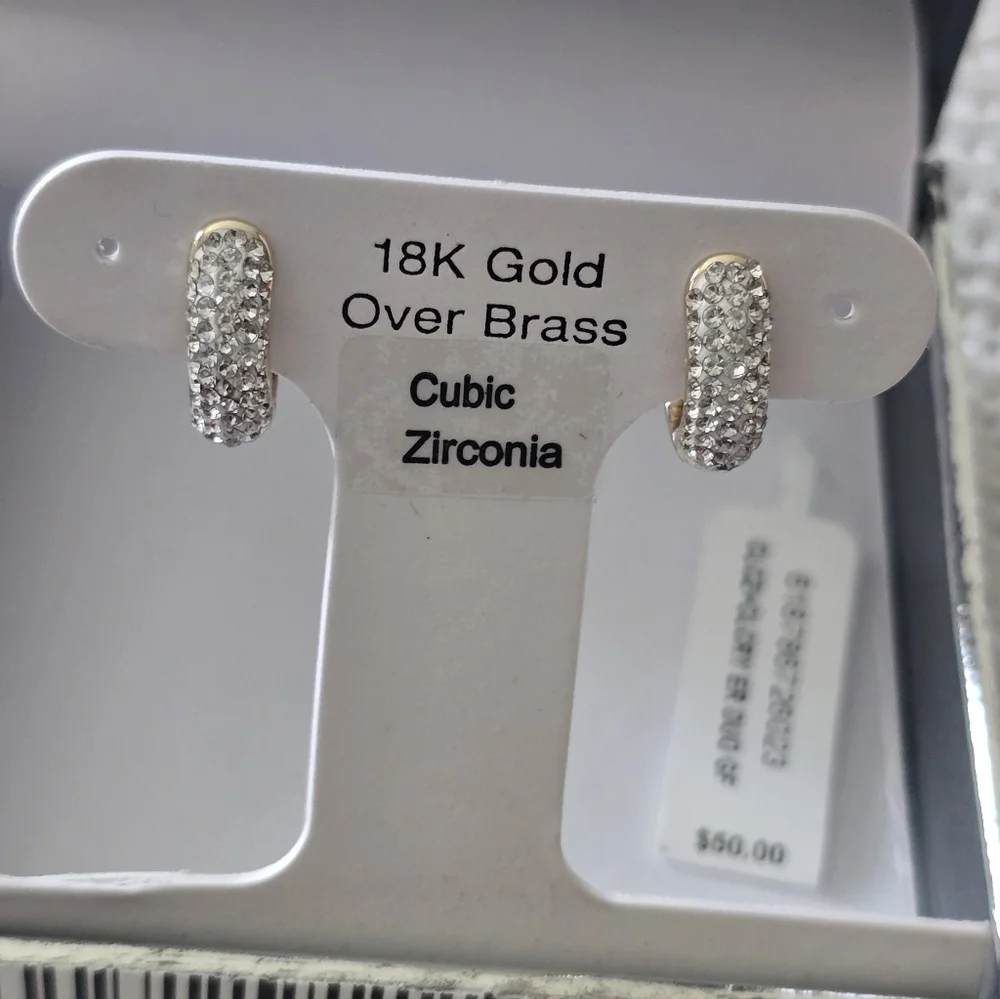 And Now This Hoop Earrings Silver 18k Gold Over Brass Cubic $50 - Picture 2 of 9